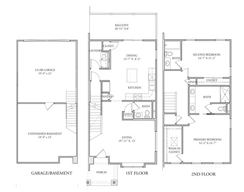 Floor plan for 2 beds, 2.5 baths, 1518 sqft